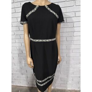 Paper Dolls London Black Tweed Sheath Dress Pearl Trim Old Money 12/UK16
